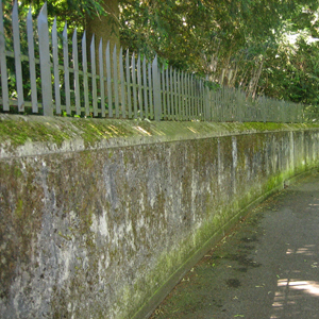 Betonmauer entlang historischer Grünanlage